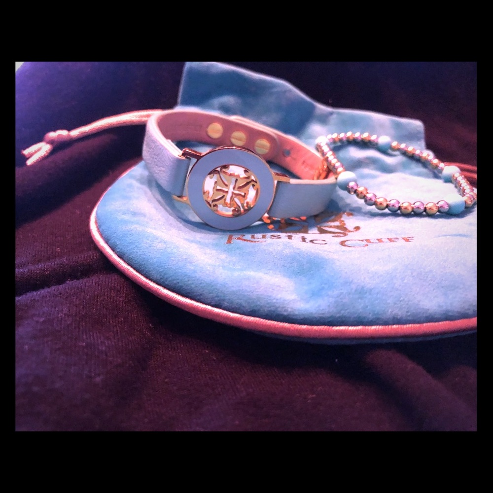 Rustic cuff baby blue bracelet set